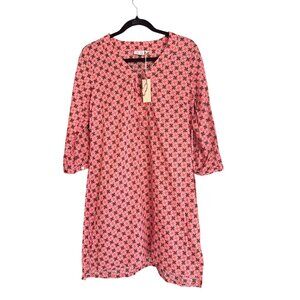 Ellie Kai Geometric Print Cover Up Dress Women Medium Pink Cotton Beach Swim NWT